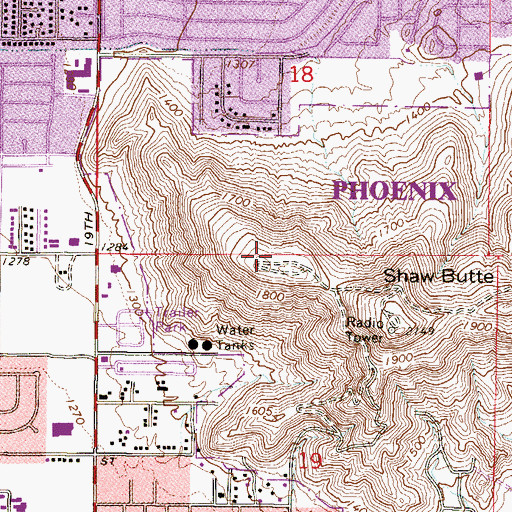 Topographic Map of KPHF-FM (Phoenix), AZ