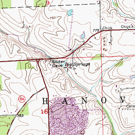 Topographic Map of Big Springs, IN