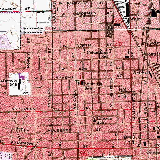 Topographic Map of Pettit Park School, IN