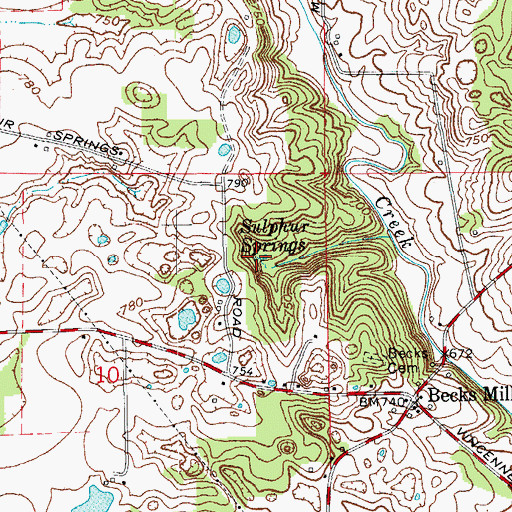 Topographic Map of Sulphur Springs, IN