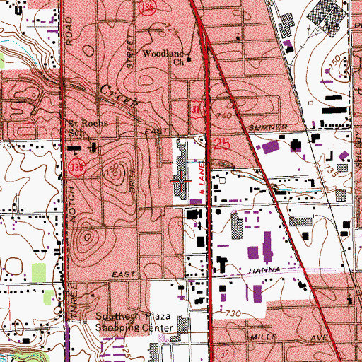 Topographic Map of Ayr-Way South Shopping Center, IN