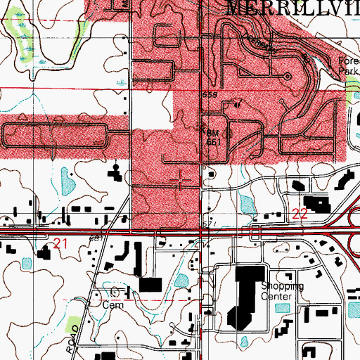 Topographic Map of Broadway Center, IN