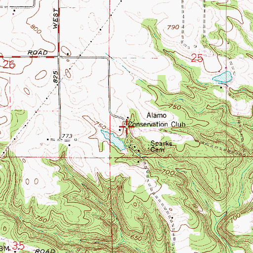 Topographic Map of Alamo Conservation Club, IN