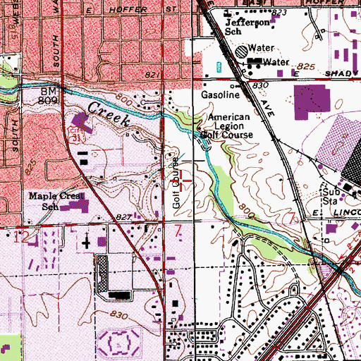 Topographic Map of American Legion Golf Course, IN