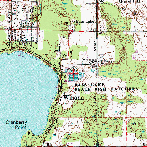 Topographic Map of Bass Lake State Fish Hatchery, IN