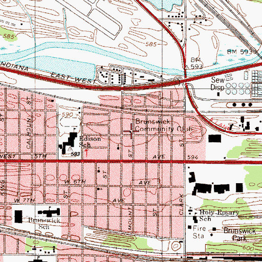 Topographic Map of Brunswick Community Club, IN