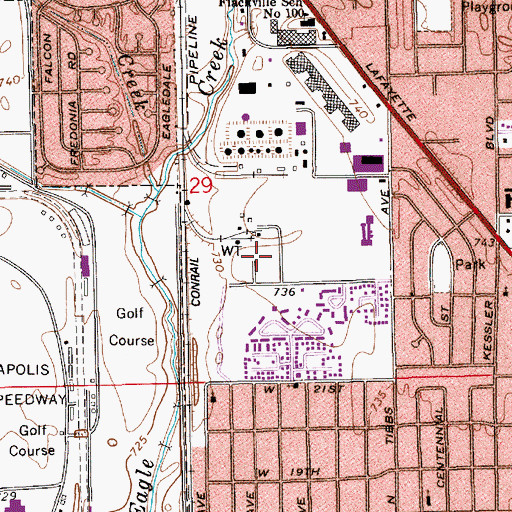 Topographic Map of Central State Hospital Colony, IN