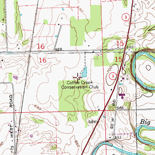Topographic Map of Coffee Creek Conservation Club, IN