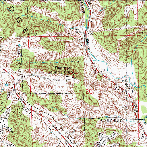 Topographic Map of Dearborn Country Club, IN