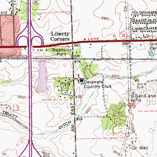 Topographic Map of Delaware Country Club, IN