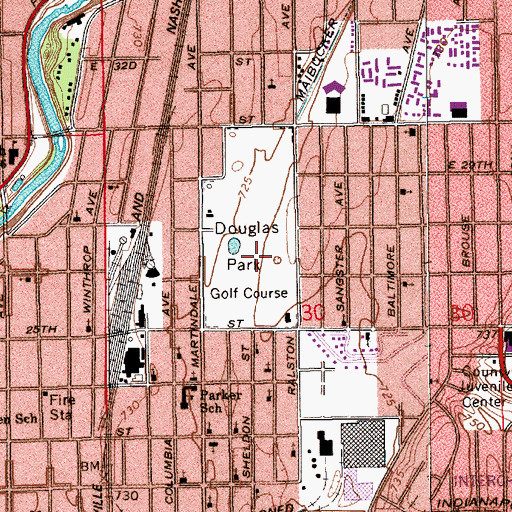 Topographic Map of Douglas Park Golf Course, IN