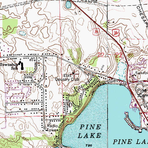 Topographic Map of Elks Country Club, IN