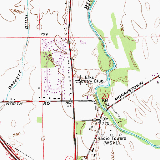 Topographic Map of Elks Country Club, IN