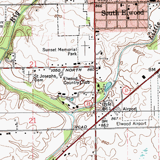 Topographic Map of Elwood Country Club, IN