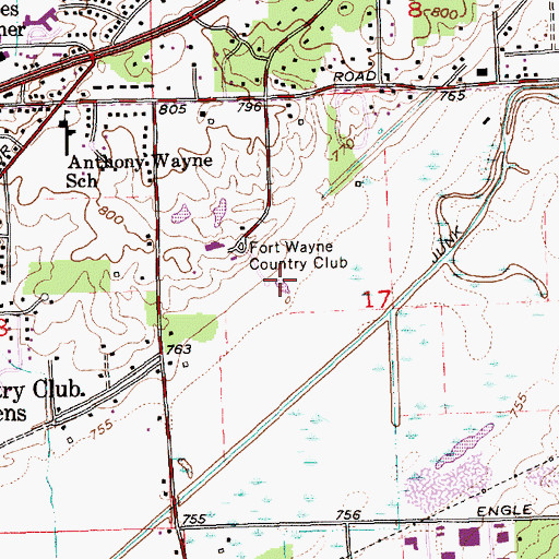 Topographic Map of Fort Wayne Country Club, IN