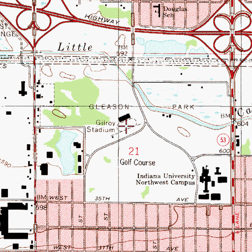 Topographic Map of Gilroy Stadium, IN