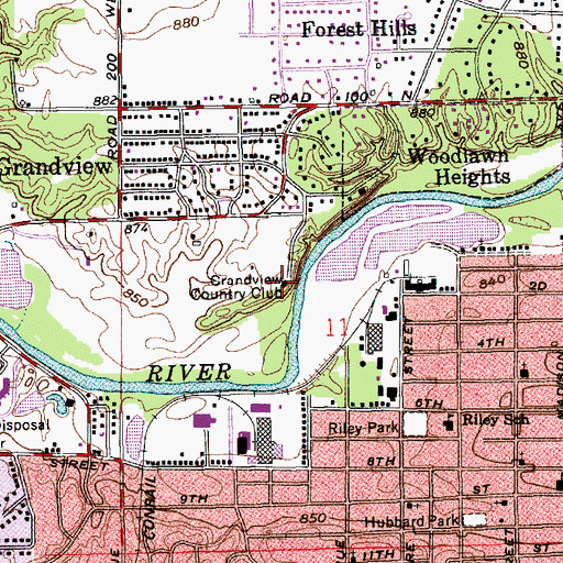 Topographic Map of Grandview Country Club, IN