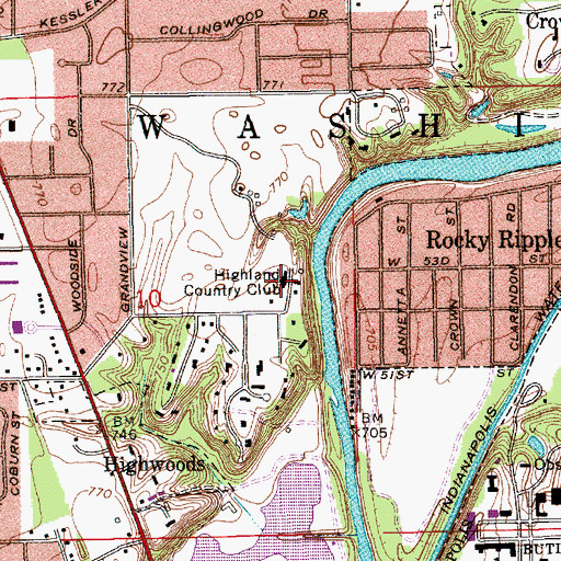 Topographic Map of Highland Country Club, IN