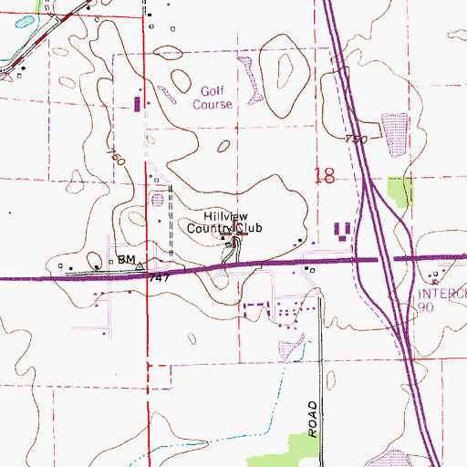 Topographic Map of Hillview Country Club, IN