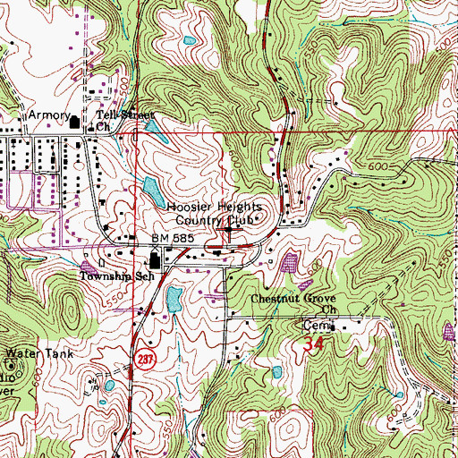 Topographic Map of Hoosier Heights Country Club, IN