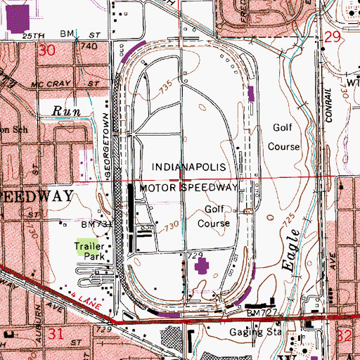 Topographic Map of Indianapolis Motor Speedway, IN