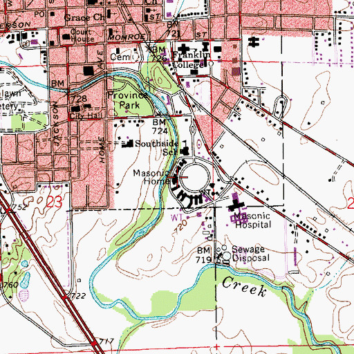 Topographic Map of Masonic Home, IN