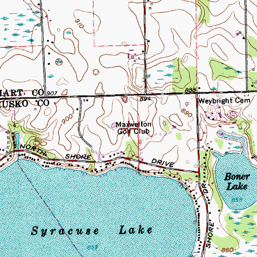Topographic Map of Maxwelton Golf Club, IN