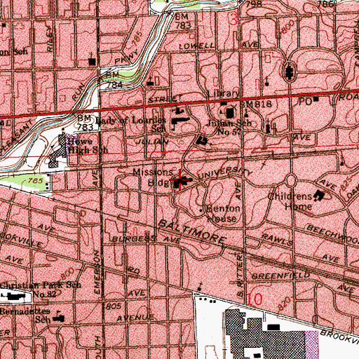 Topographic Map of Missions Building, IN