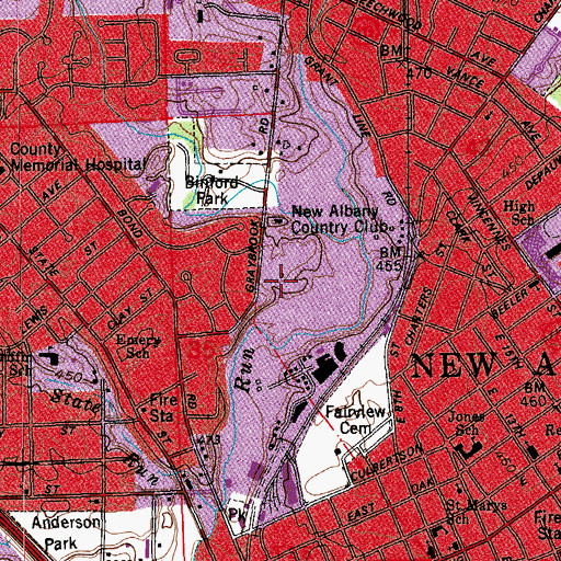 Topographic Map of New Albany Country Club, IN