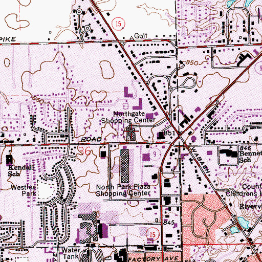 Topographic Map of Northgate Shopping Center, IN