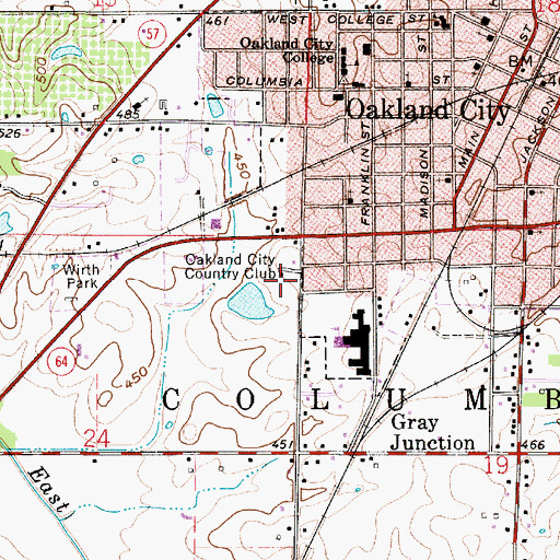 Topographic Map of Oakland City Country Club, IN