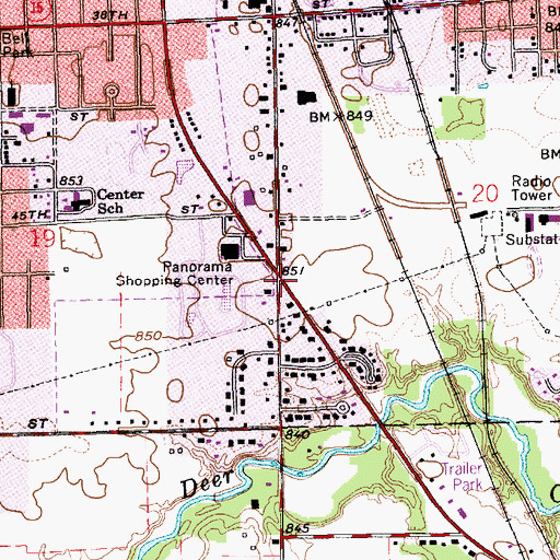 Topographic Map of Panorama Shopping Center, IN