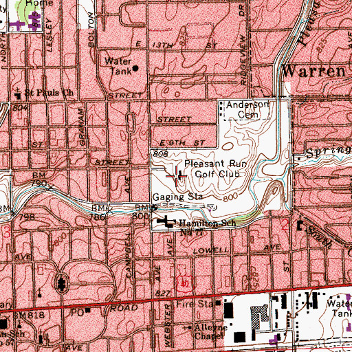 Topographic Map of Pleasant Run Golf Club, IN