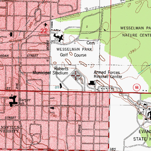 Topographic Map of Roberts Municipal Stadium, IN