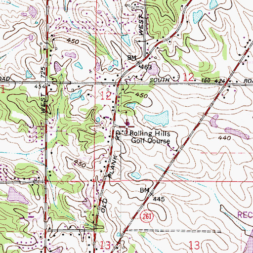 Topographic Map of Rolling Hills Golf Course, IN