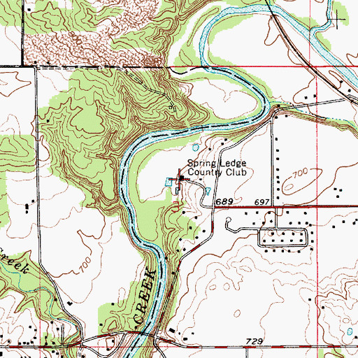 Topographic Map of Spring Ledge Country Club, IN
