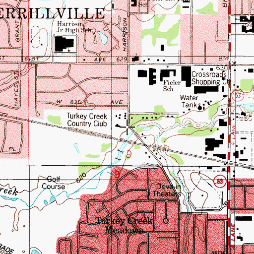 Topographic Map of Turkey Creek Country Club, IN
