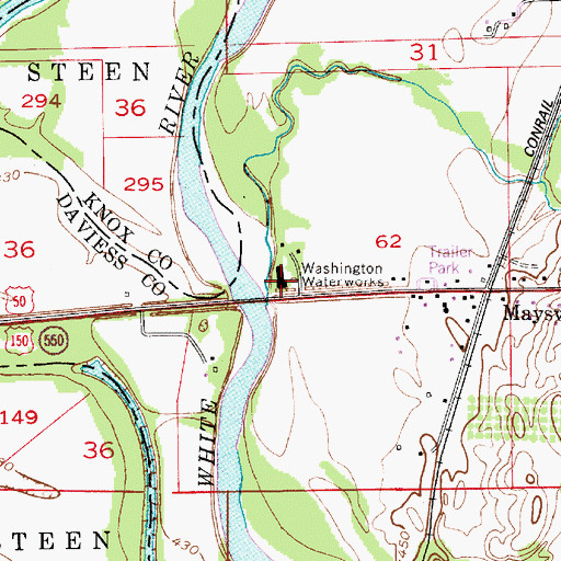 Topographic Map of Washington Waterworks, IN