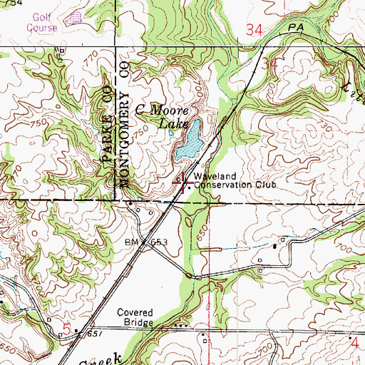 Topographic Map of Waveland Conservation Club, IN