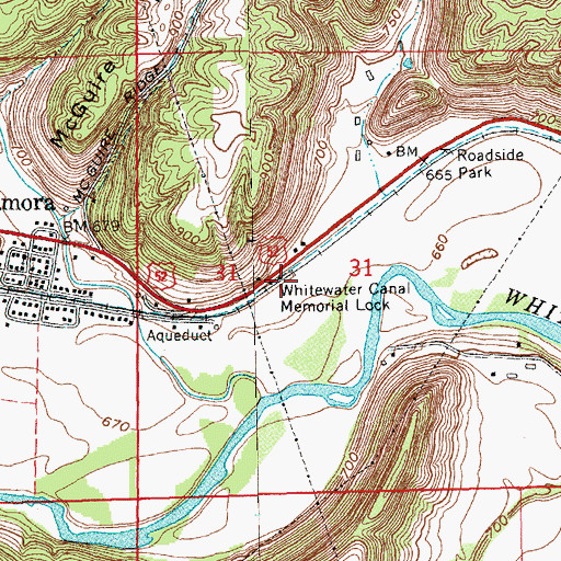 Topographic Map of Whitewater Canal Memorial Lock, IN