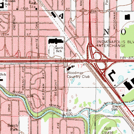 Topographic Map of Woodmar Country Club, IN