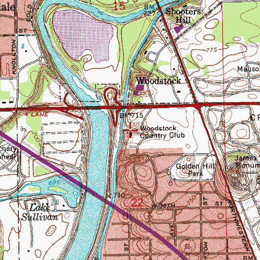 Topographic Map of Woodstock Country Club, IN