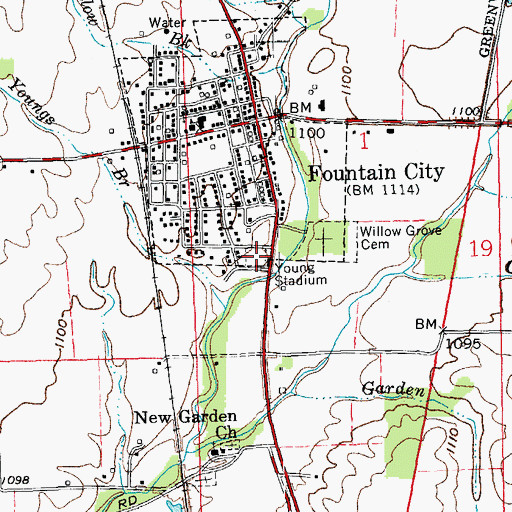 Topographic Map of Young Stadium, IN