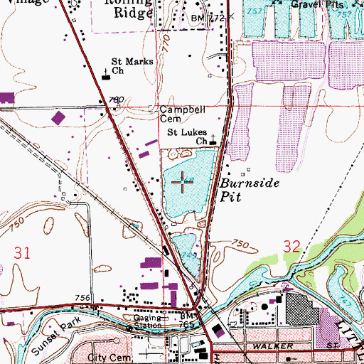 Topographic Map of Burnside Pit, IN