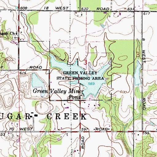 Topographic Map of Green Valley Mine Pond, IN