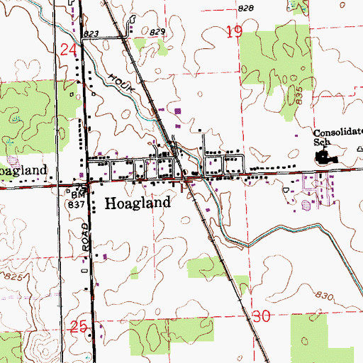 Topographic Map of Hoagland, IN