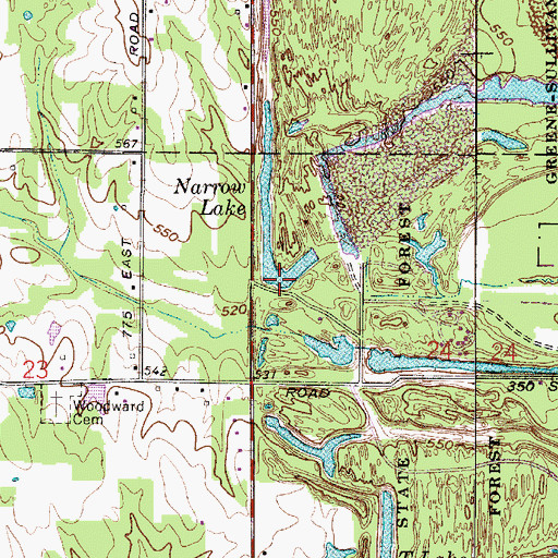 Topographic Map of Narrow Lake, IN
