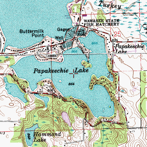Topographic Map of Papakeechie Lake, IN