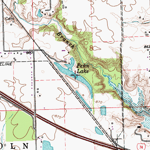 Topographic Map of Penn Lake, IN