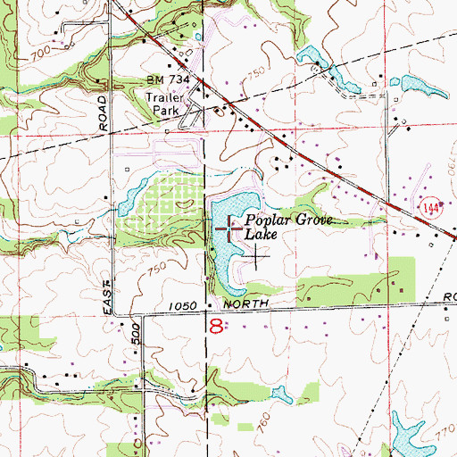 Topographic Map of Poplar Grove Lake, IN